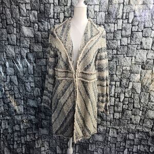 Chicos woven tweed striped jacket sz 1 Meduim Textured Elyse Cardigan